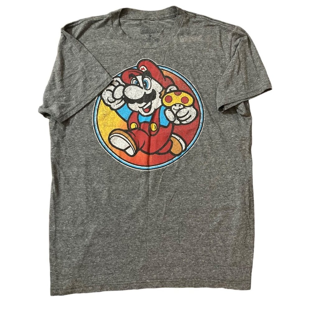 Retro Super Mario Bros Shirt Adult M Gray Graphic Distressed Tagless Mushroom